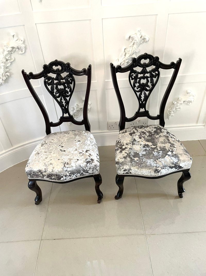 Antique Pair of Quality Victorian Ebonised Side Chairs - Image 8